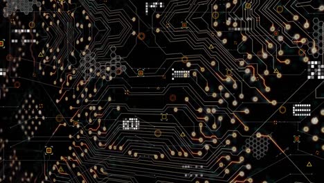 digital animation of data processing over microprocessor connections against black background