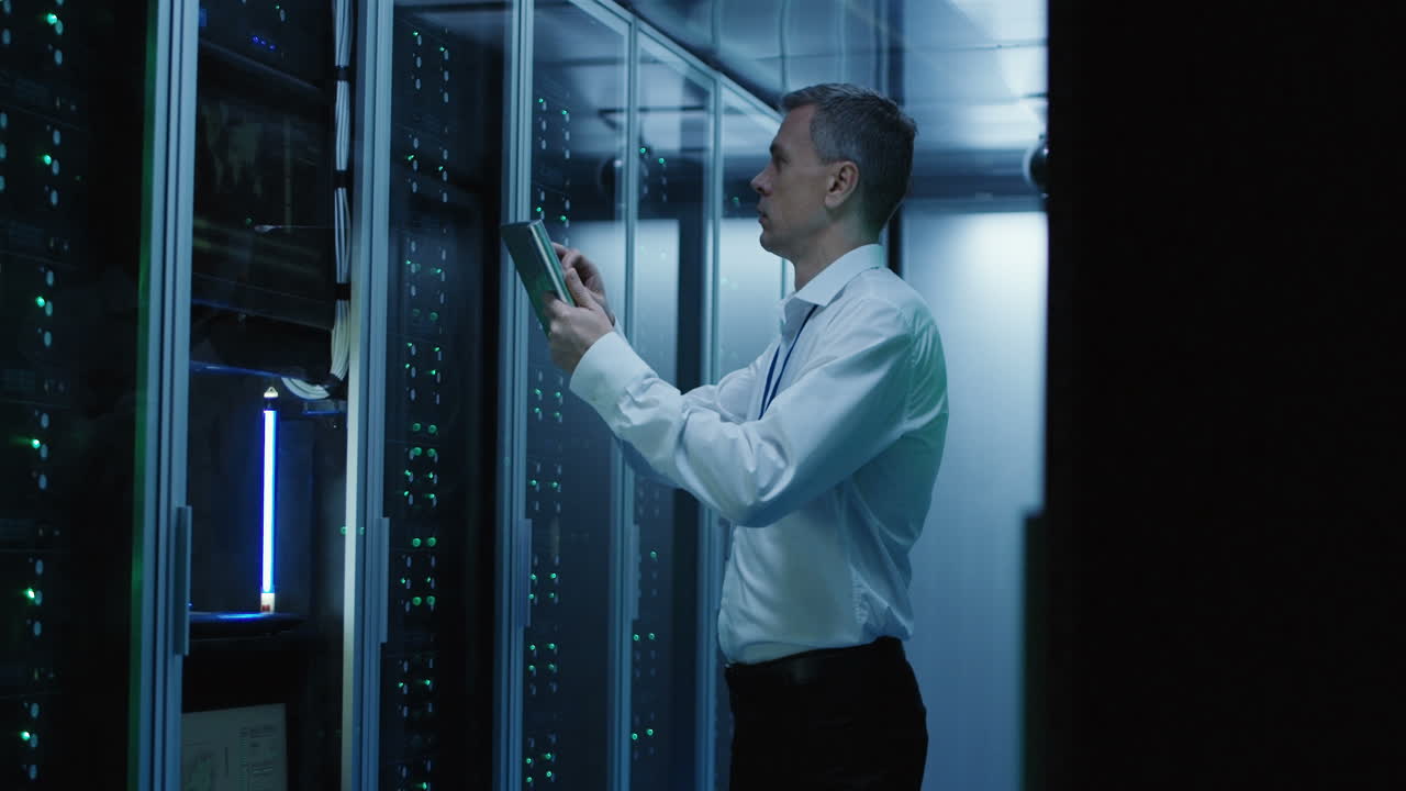 técnico informático trabajando en una sala de servidores