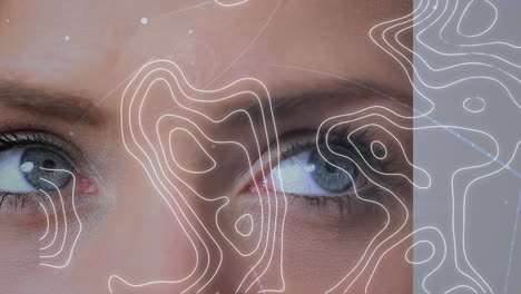 animation of moving white lines with networks of connections over womans face