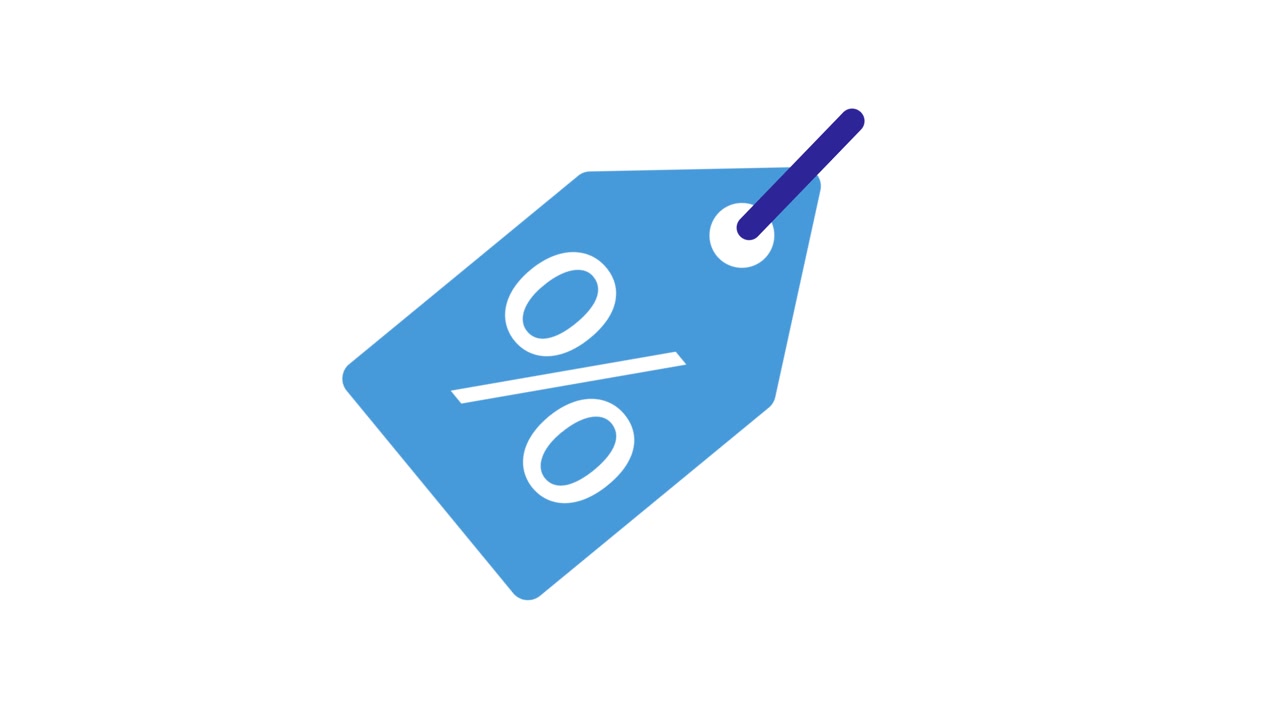 Blue sale tag with percent sign icon animation isolated on white background