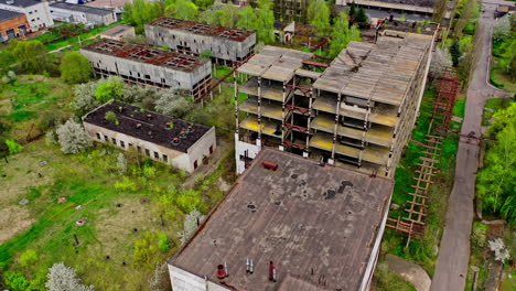 abandoned industrial zone with workshop building, warehouse