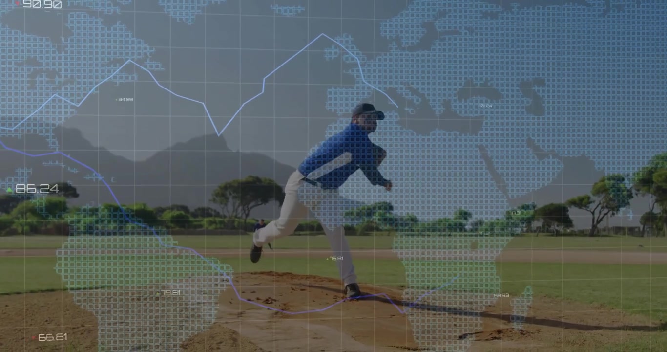 Lanciatore che inizia il caricamento su dati che si stabilizzano per l'analisi sportiva e rilascia il lancio con grafici.