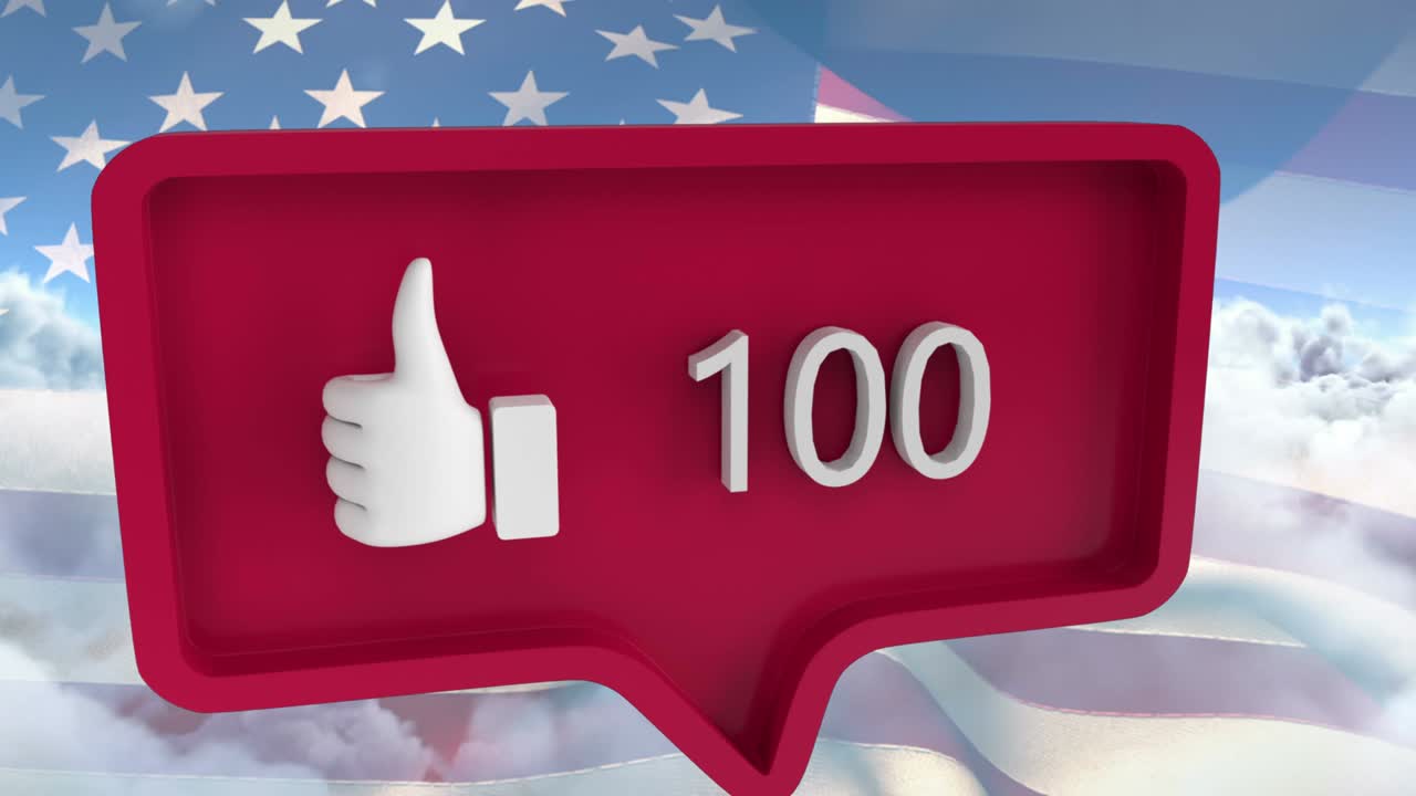 성장하는 숫자의 애니메이션과 구름과 하늘 위의 미국 발