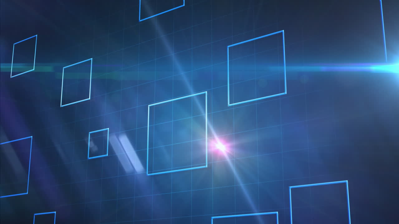 animación de múltiples diamantes brillantes que se mueven con cuadrados sobre un fondo azul