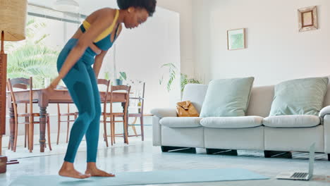 yoga, fitness and laptop with a woman following