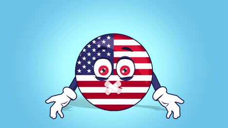 cartoon usa icon flag united states america silent sticky tape mouth with face animation