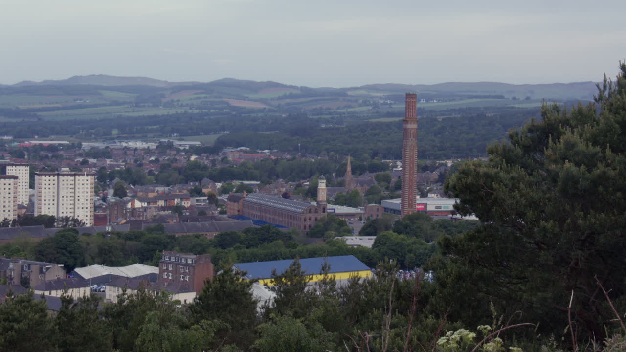 Extra Wide shot of cox's stack chimney at the old Camperdown Works in Dundee. Taken from the Dundee law hill