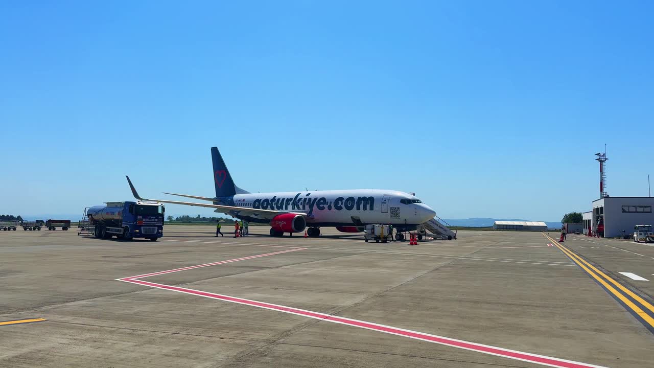 Airbus A320 plane on Suceava airport tarmac airfield, Romania aviation