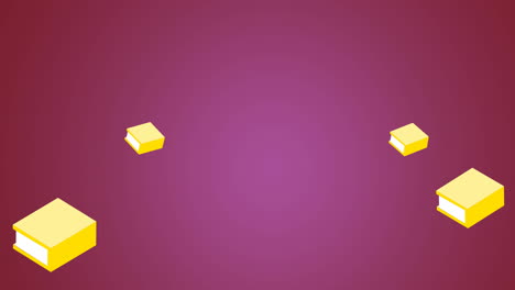 animation of yellow books floating on maroon background