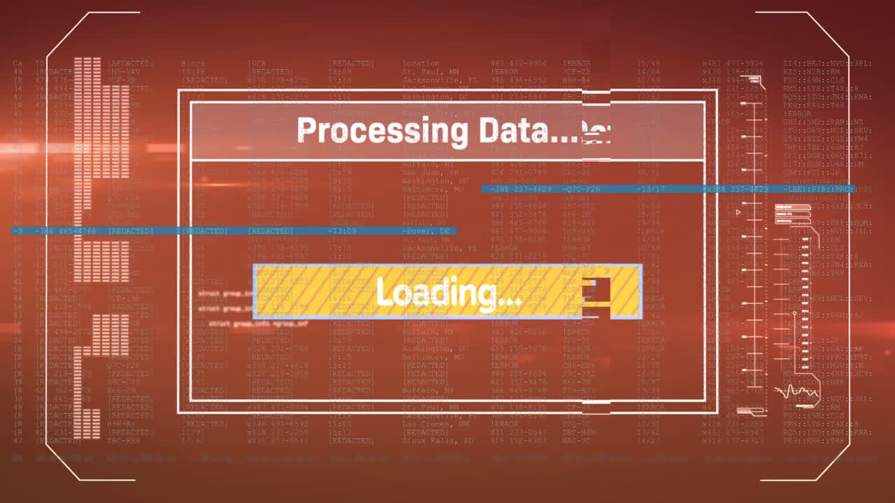 빨간색 배경 위의 데이터 처리 애니메이션
