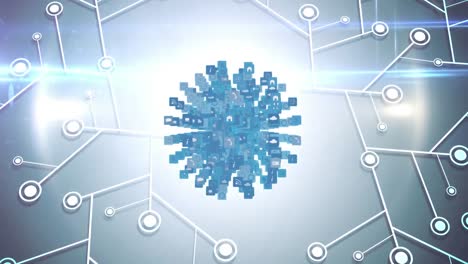 Animation-of-globe-made-of-blue-icons-spinning-over-microprocessor-connections