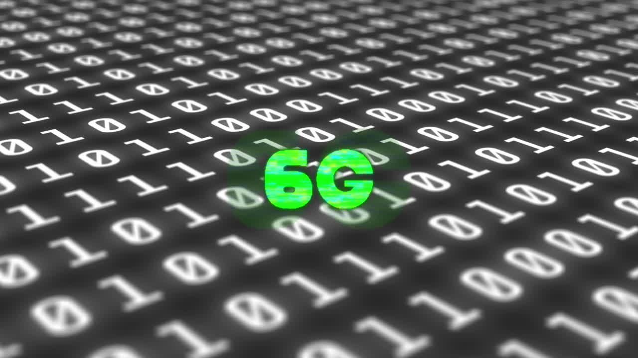 Animation of 6g text in green over binary coding