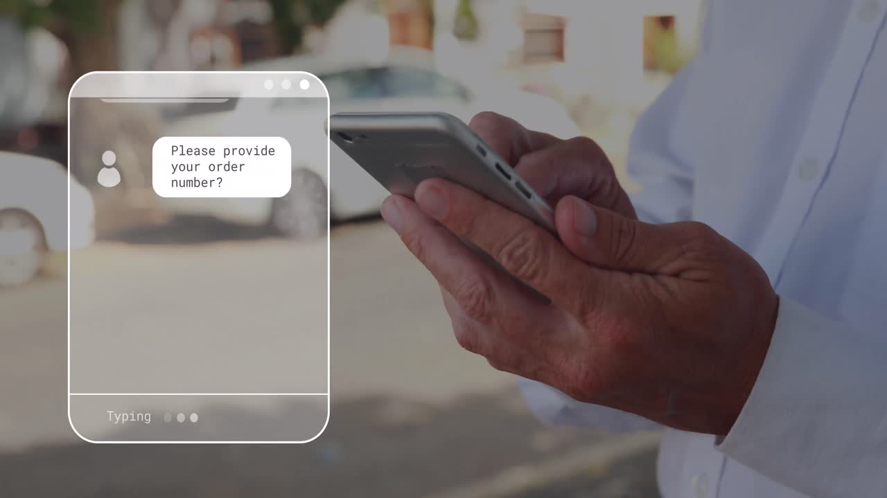 animación de la interfaz digital con el comunicador en línea sobre el hombre utilizando el teléfono inteligente