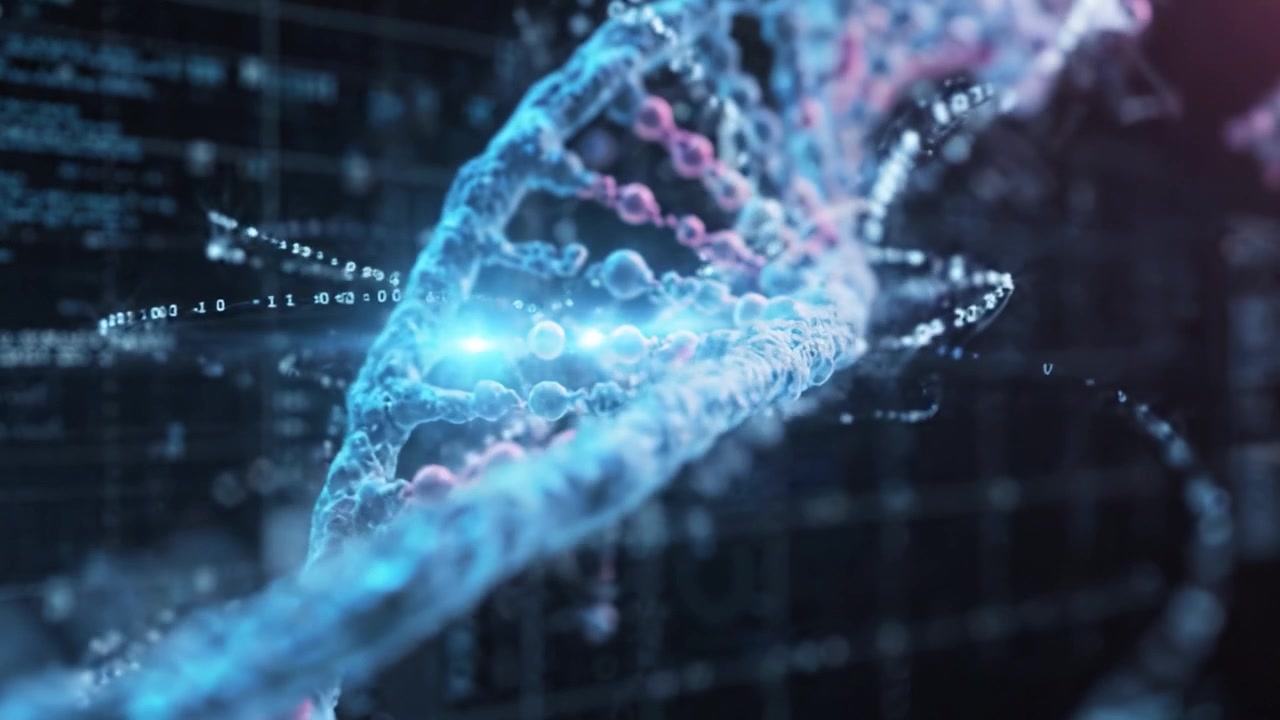 Un'esplorazione dinamica delle strutture a elica del DNA: svelando le complessità del materiale genetico attraverso tecniche di visualizzazione futuristiche.