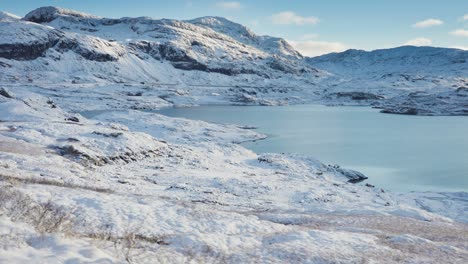 snow-covered northern landscape on the banks of the lake