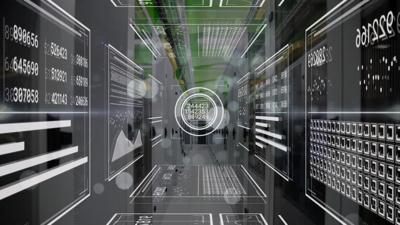 그래프의 애니메이션, 로딩 바, 렌즈 플레어 위의 서버 을 배경으로 한 서클