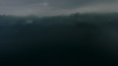 stormy rain over ocean and forest
