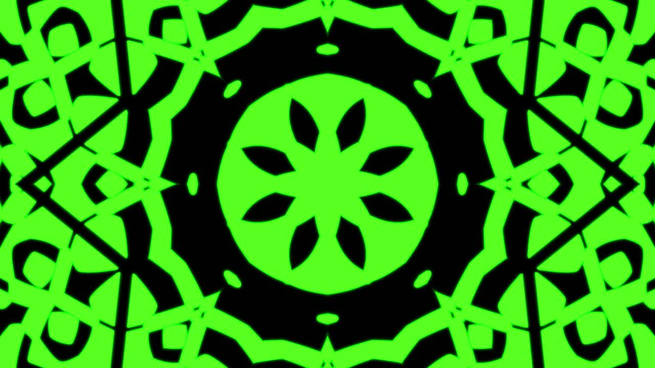 fondo de patrón geometrico sin costuras verde abstracto. rayas abstractas bucle de caleidoscopio. rápido psicodélico colorido kaleidoscopio vj fondo. discoteca fondo de movimiento abstracto. efecto caleidoscope
