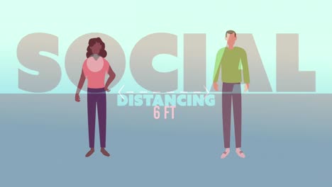 social distancing text against man and woman icon maintaining 6 feet distance