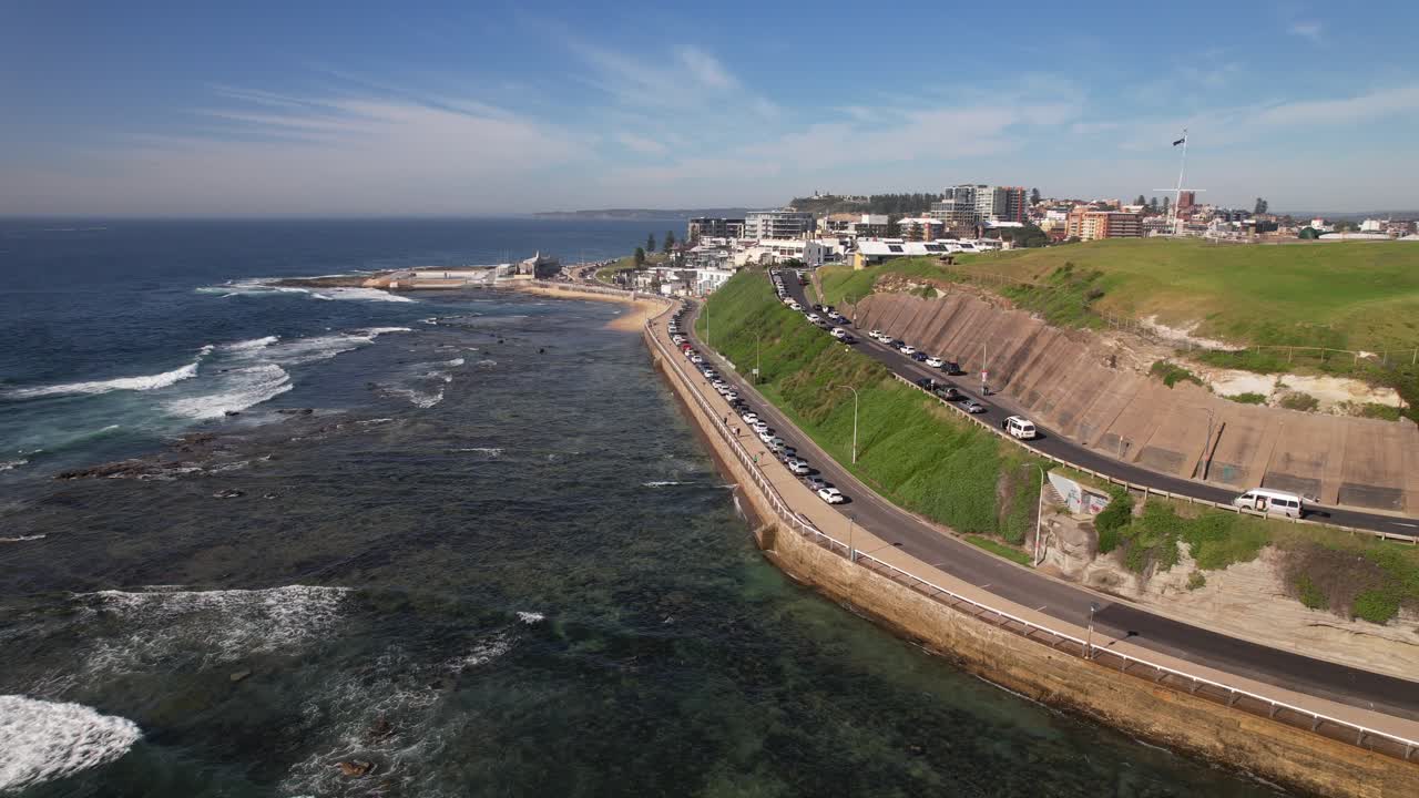 Fort Scratchley Atop Flagstaff Hill Overlooking Tasman Sea In Newcastle, NSW, Australia. aerial pullback shot