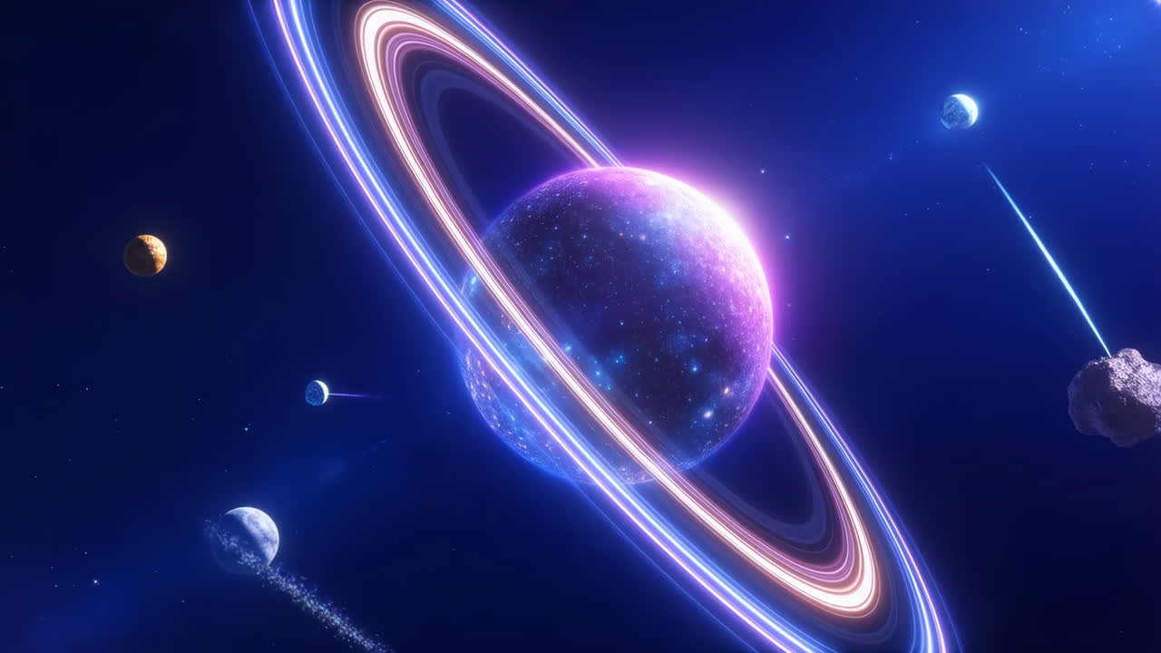 Vibrant Ringed Planet in a Colorful Space Landscape