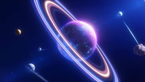 vibrant ringed planet in a colorful space landscape