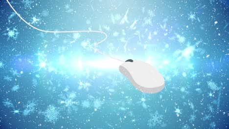 animation of falling snow over computer mouse