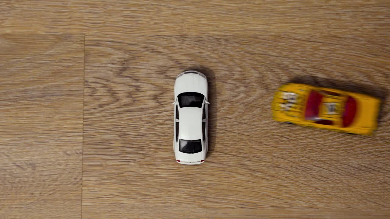 Toy Model Cars Crash Each Other - Car Accident, Car Crash Concept - Top View