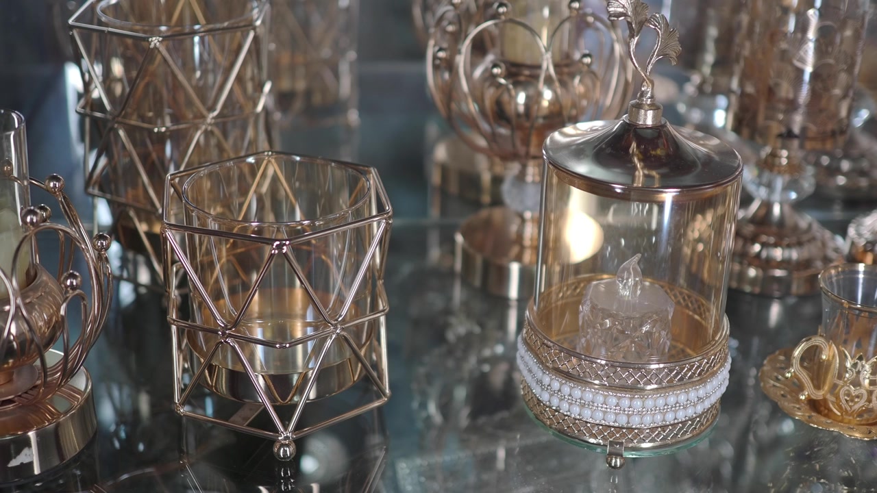 Collection of Decorative Gold and Glass Candle Holders