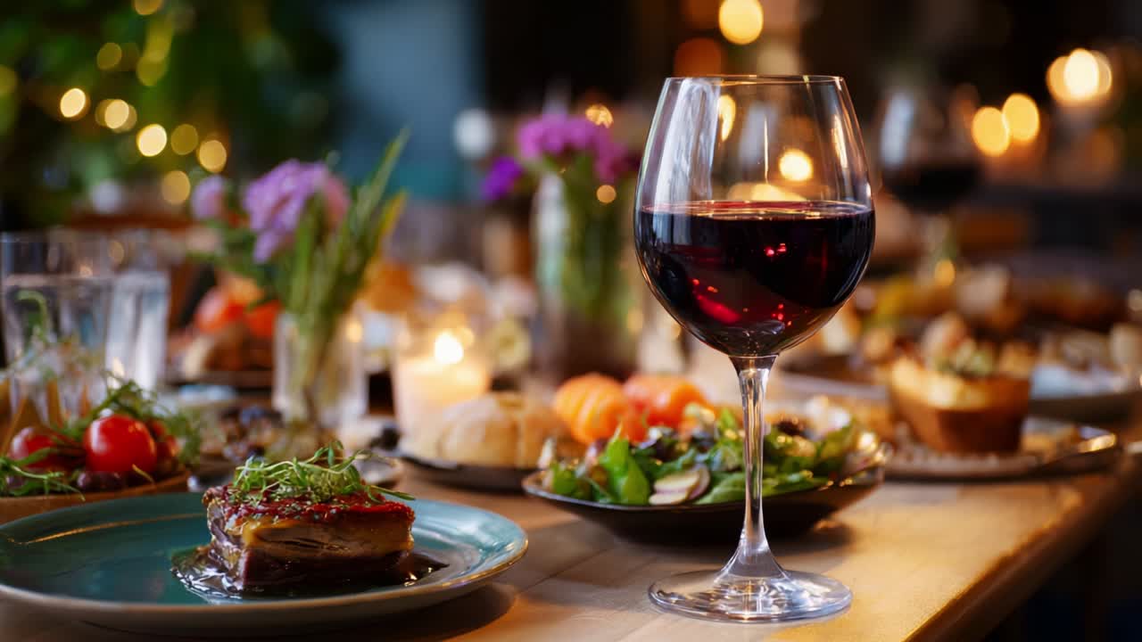 Elegant Dinner Party with Red Wine
