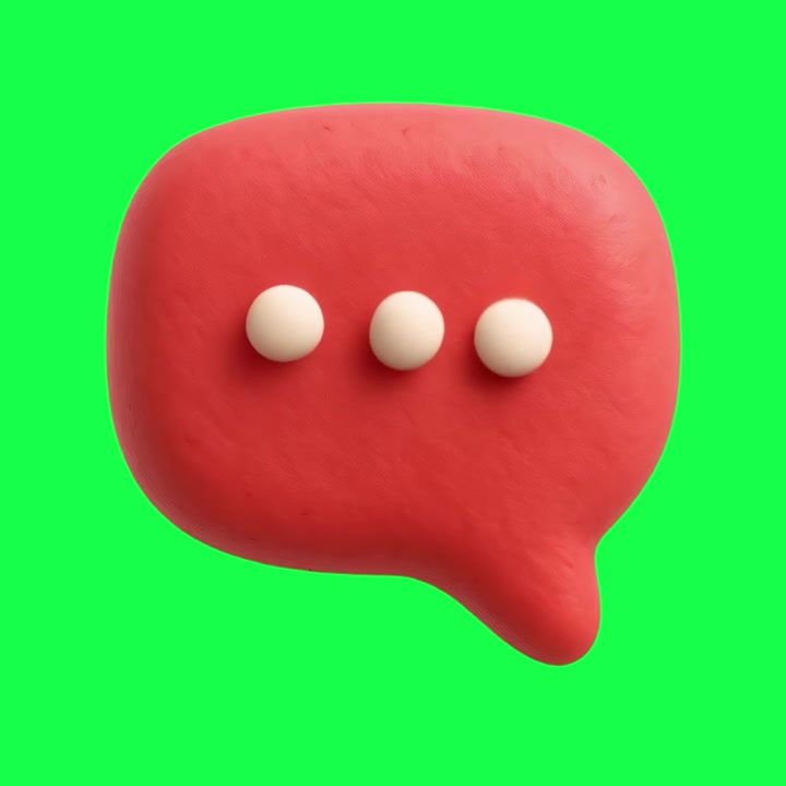 Claymation Style Red Speech Bubble Icon with Animated Dots
