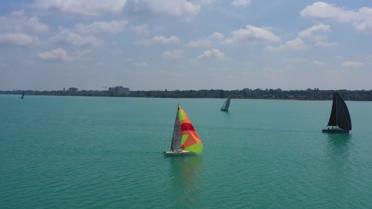 Sailing in the summer in nice weather on the lake Balaton