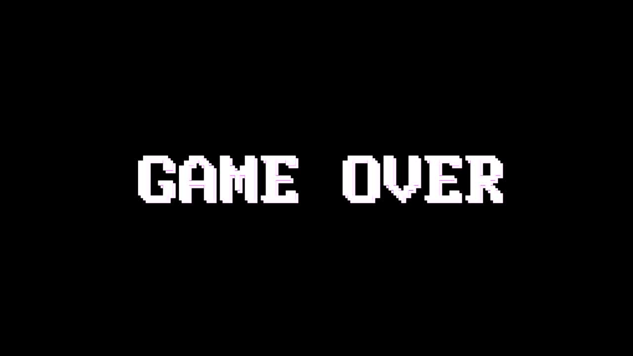 GAME OVER Glitch Text Animation (3 Versions with Alpha Channel), Old Gaming Console Style, Rendering, Background, Loop