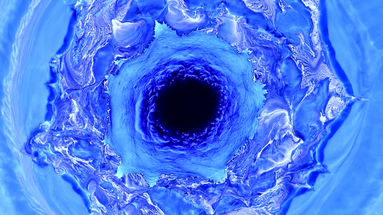 macro abstracto una reacción química de burbujas de tinta azul y blanca en formas y patrones orgánicos