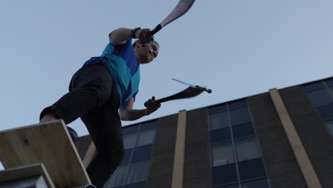 extreme slow motion knife juggling