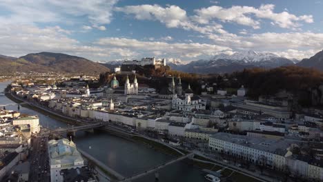 popular travel destination filmed from drone, at sunset