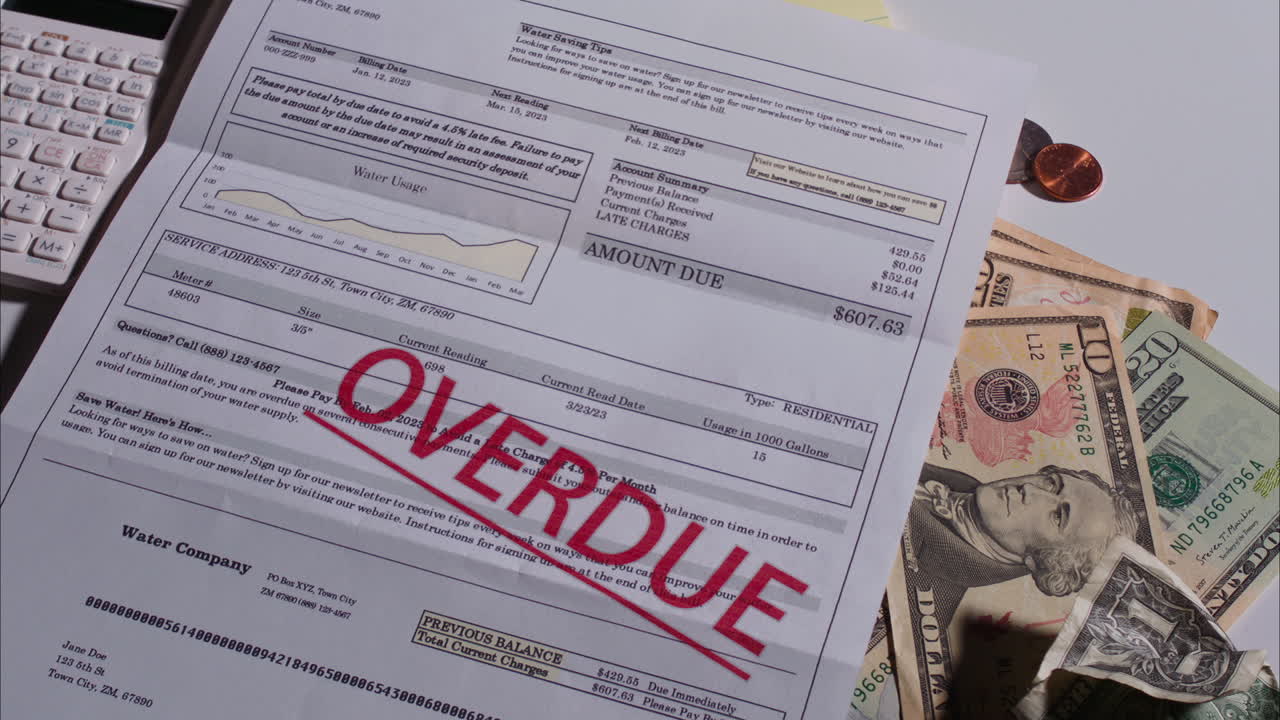 늦은 물 청구서가  ⁇ 으로 떨어집니다.