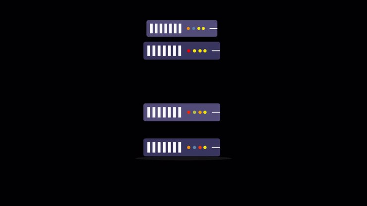 Animated Servers with Data Download Arrow on Black Background