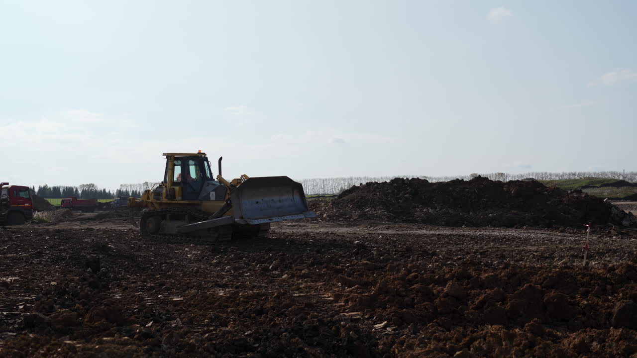 Bulldozer on a Dirt Construction Site
