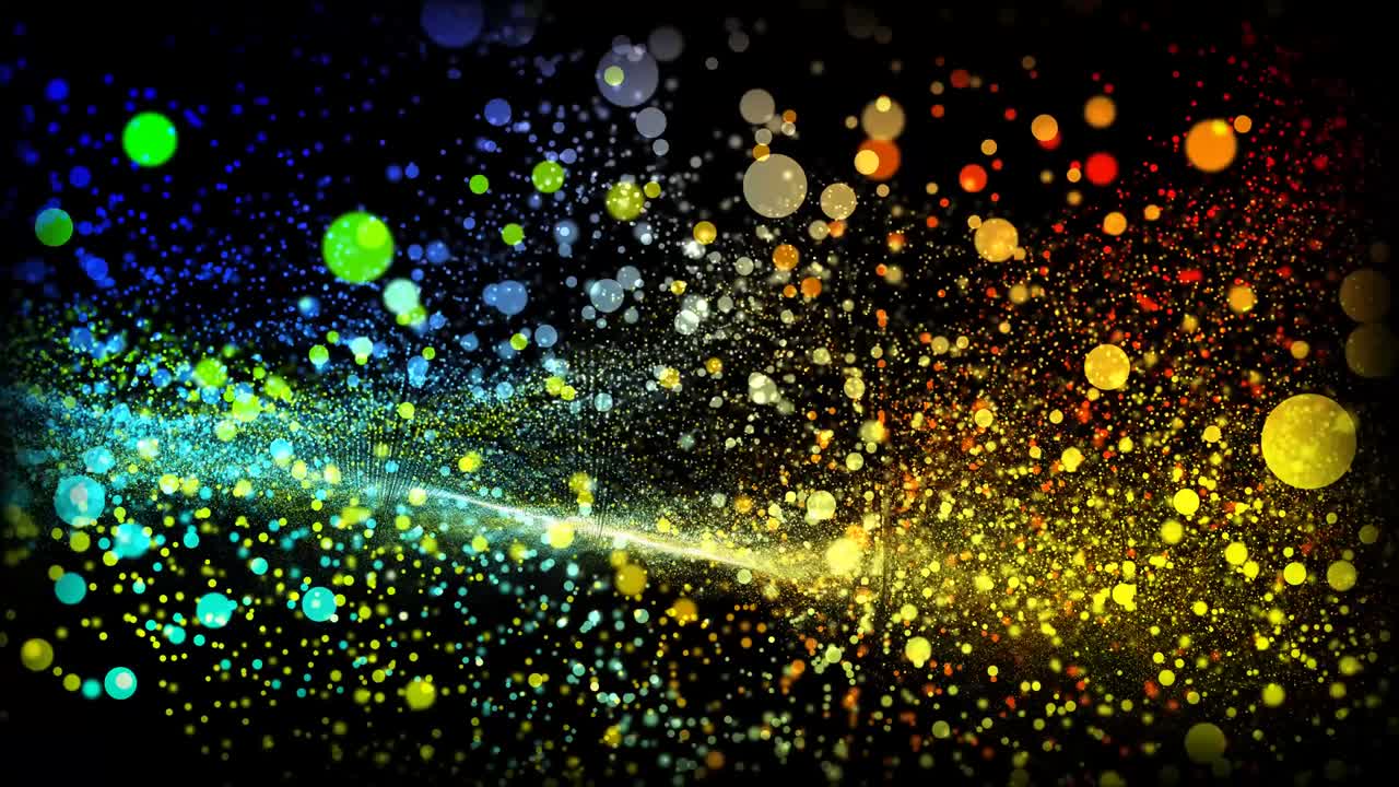 미래의 추상적인 무지개 입자, 파동 형태, 차원, 공 진동, 시각화, 파동 기술, 디지털 표면