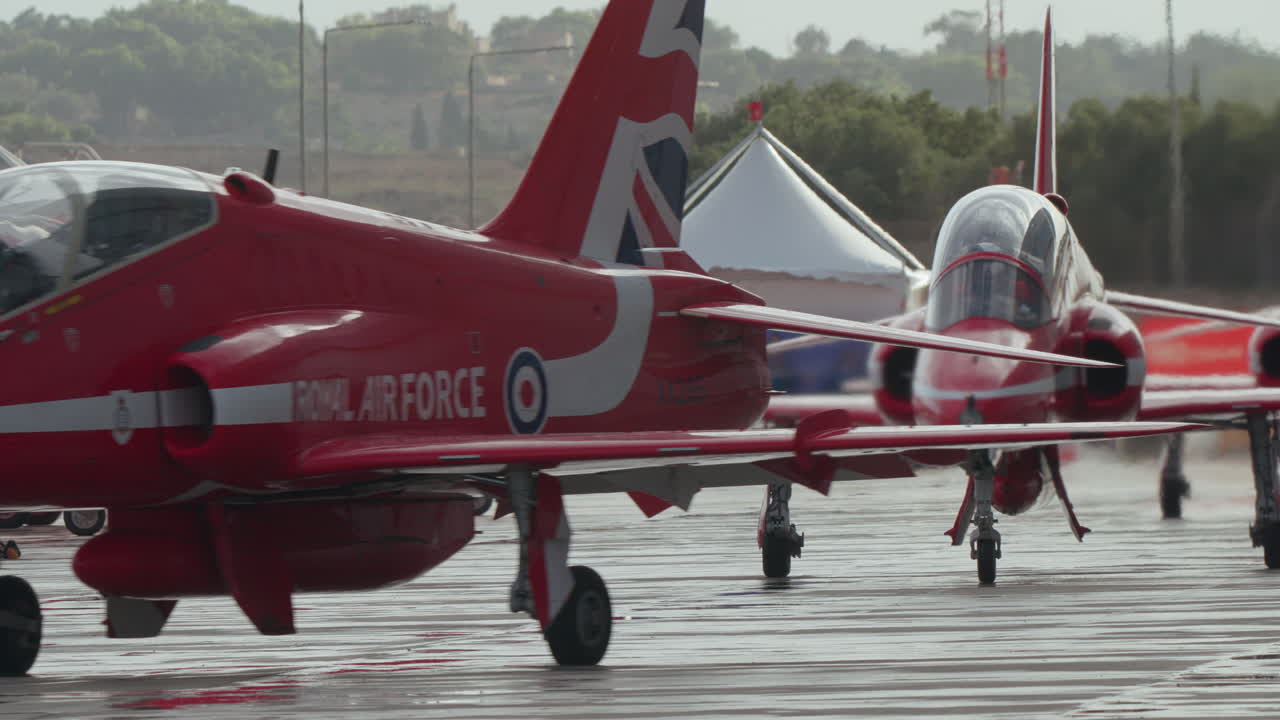 Red Arrows Aerobatic Team Jets on Aerodrome