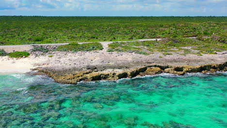 crystal clear caribbean water on rocky coastline in cozumel mexico on sunny summer day