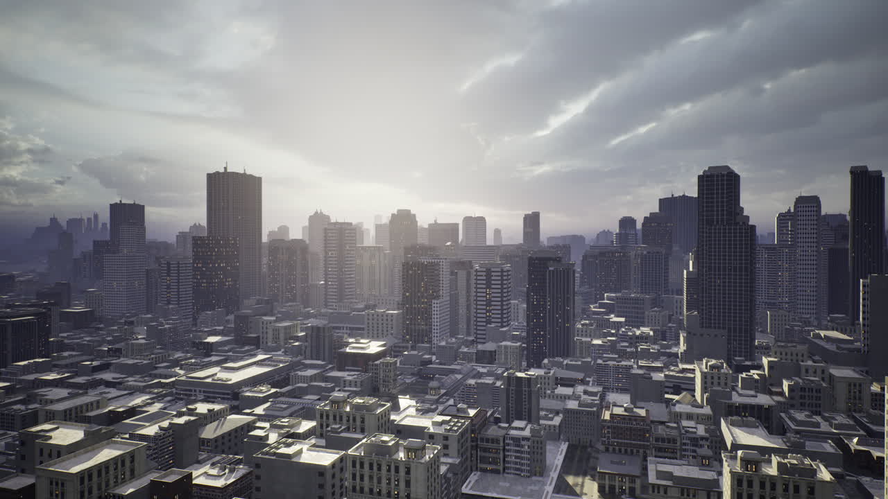 Vibrant city landscape bathed in golden light at dawn