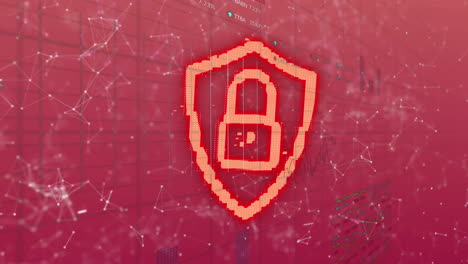 animación del icono del candado de seguridad y la red de conexiones contra el procesamiento de datos estadísticos