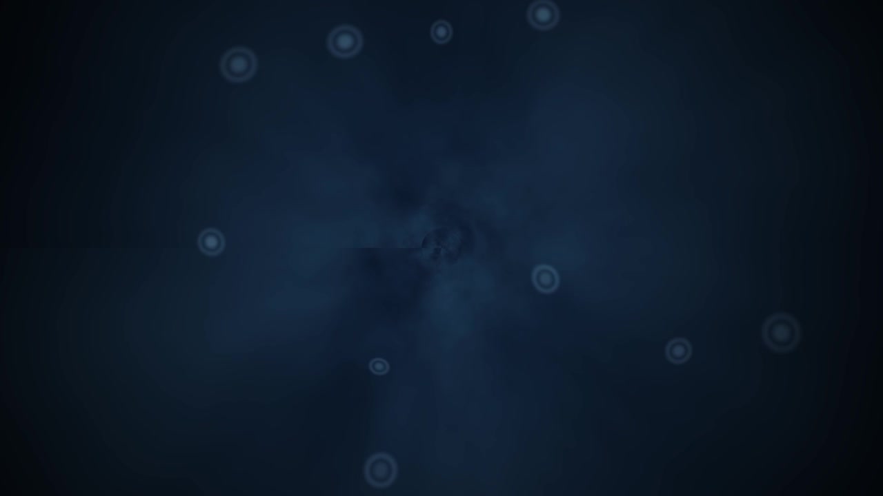 En mørkeblå baggrund har en blød bokeh-effekt med spredte lyscirkler. Dette design skaber en moderne og dynamisk atmosfære, velegnet til forskellige projekter