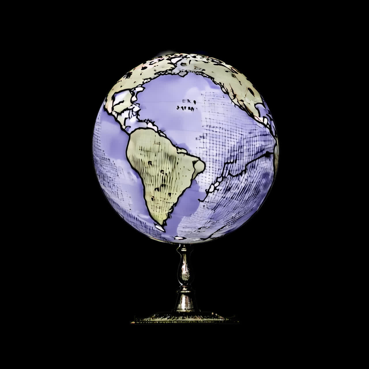 Illustrazione vintage di animazione di un globo come risorsa isolata, video 4K trasparente, canale alfa, ProRes