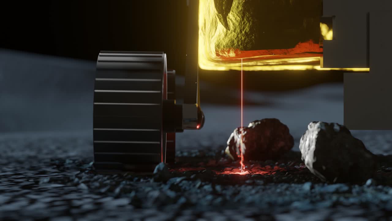 프라기안 달 탐사선과 레이저 실험의 3d 애니메이션