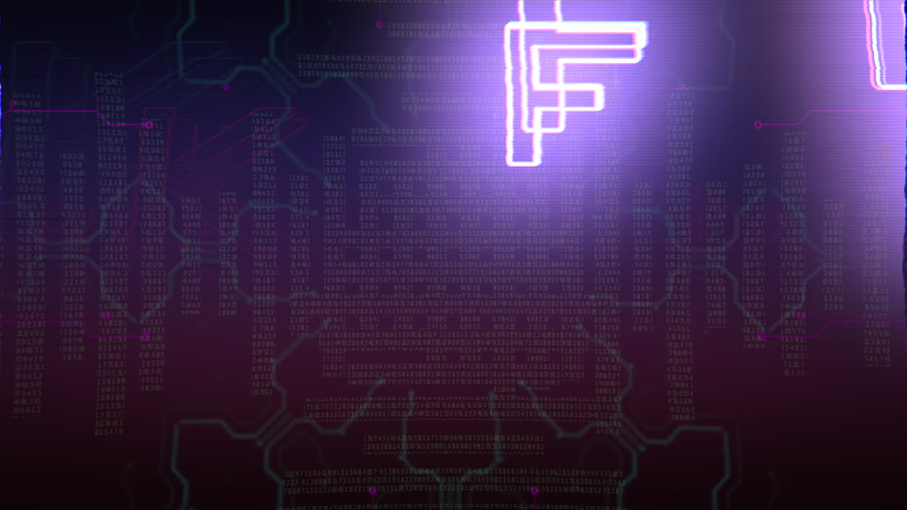 Animation intro text Black Friday and cyberpunk animation background with computer matrix numbers and grid 1