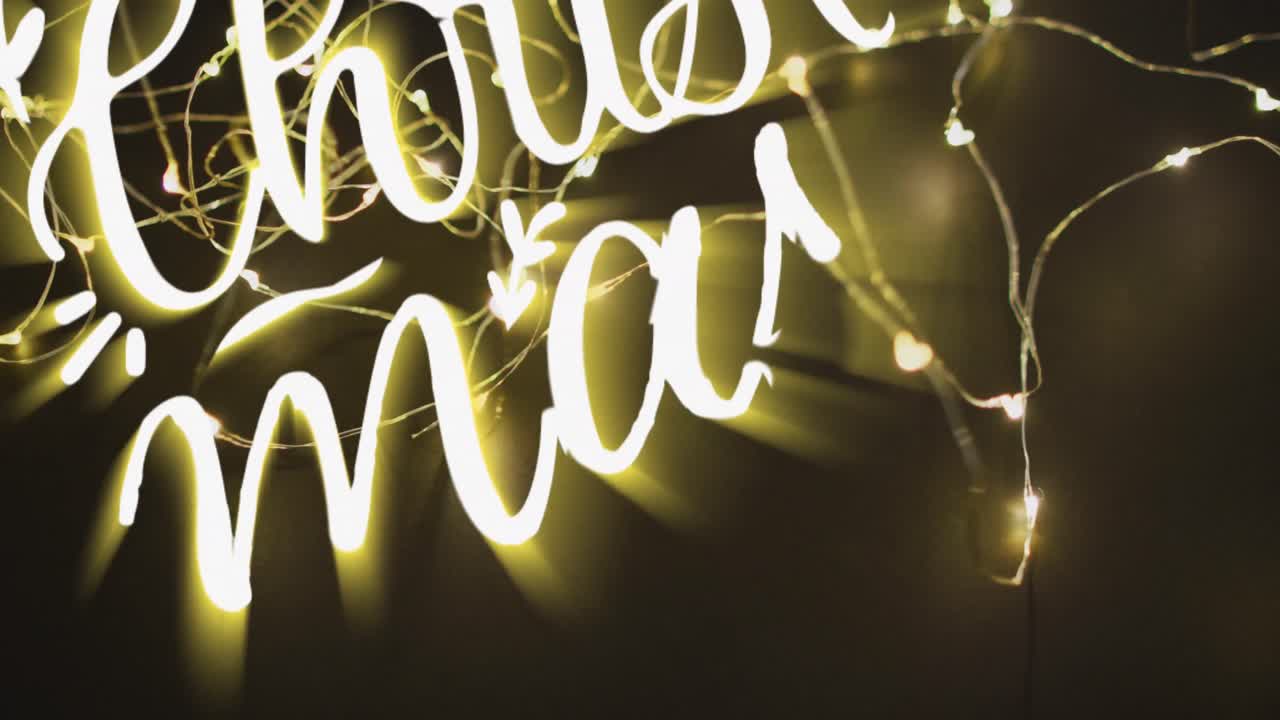 animación de felicitaciones de navidad texto sobre luces de hadas