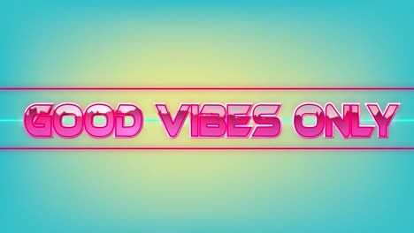 animation of good vibes only text over shapes on green background